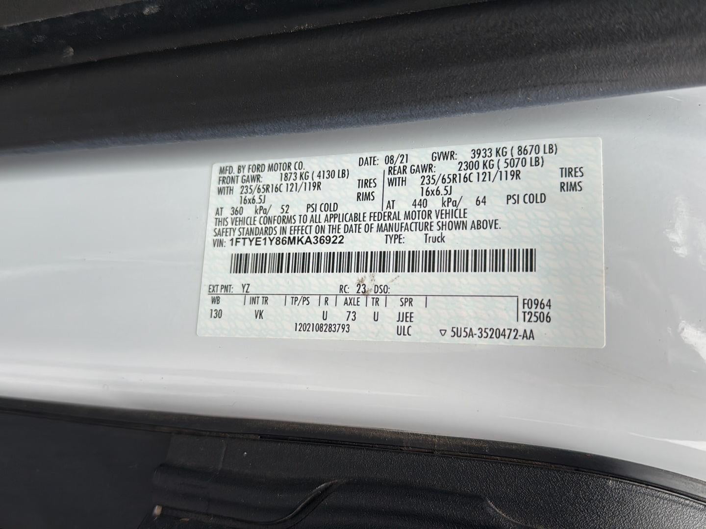 2021 Ford Transit-150 Cargo Van T-150 130" Low Rf 8670 GVWR RWD