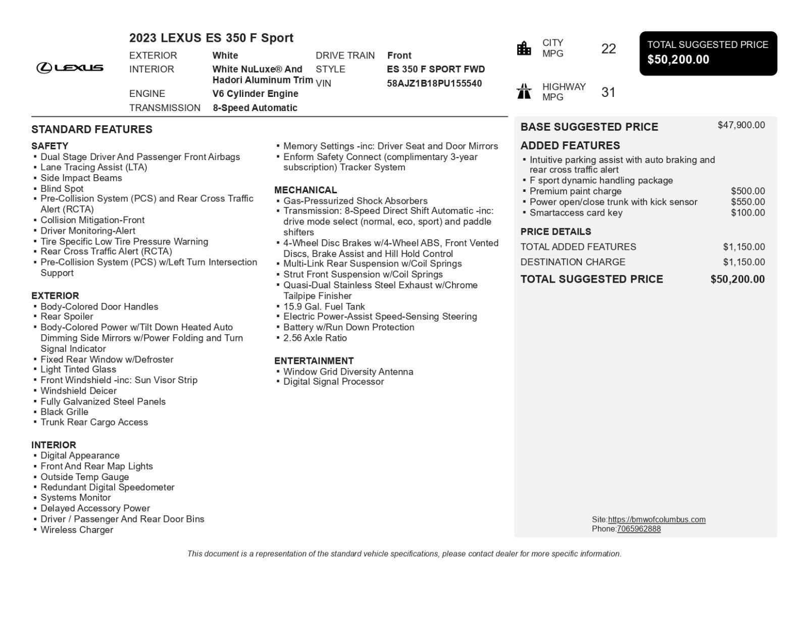 2023 Lexus ES ES 350 F SPORT Handling