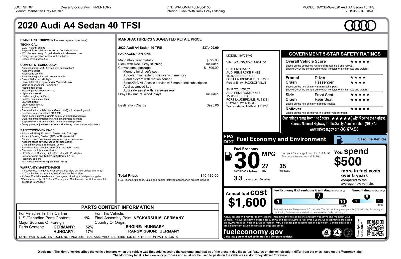 2020 Audi A4 Sedan Premium